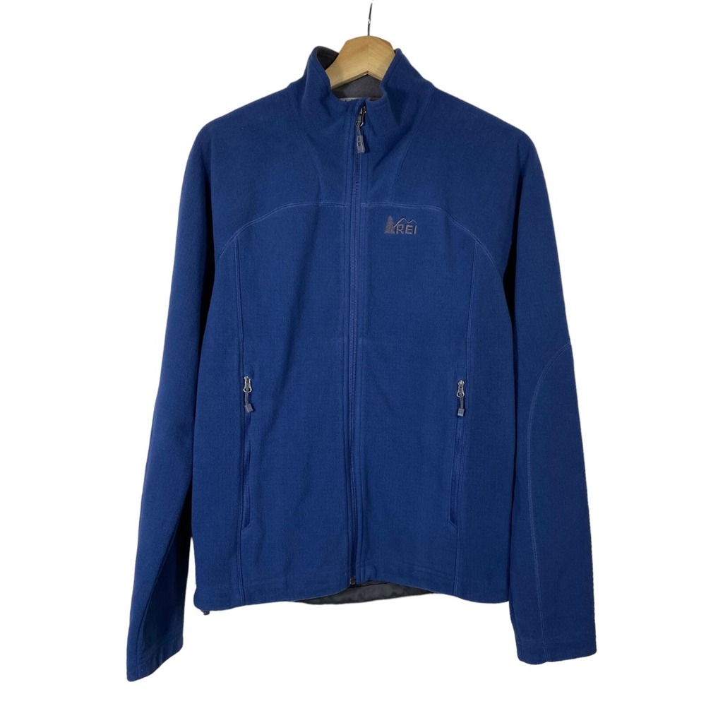REI Mens Full Zip Fleece Jacket Sz S Blue Pocket Mock Neck Outdoors